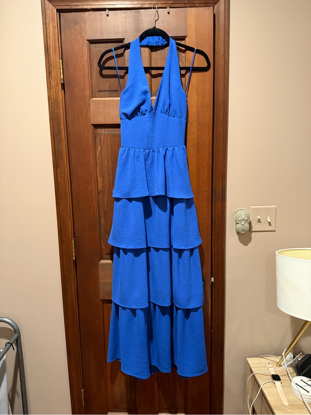 Royal Blue Halter Tiered Maxi Dress